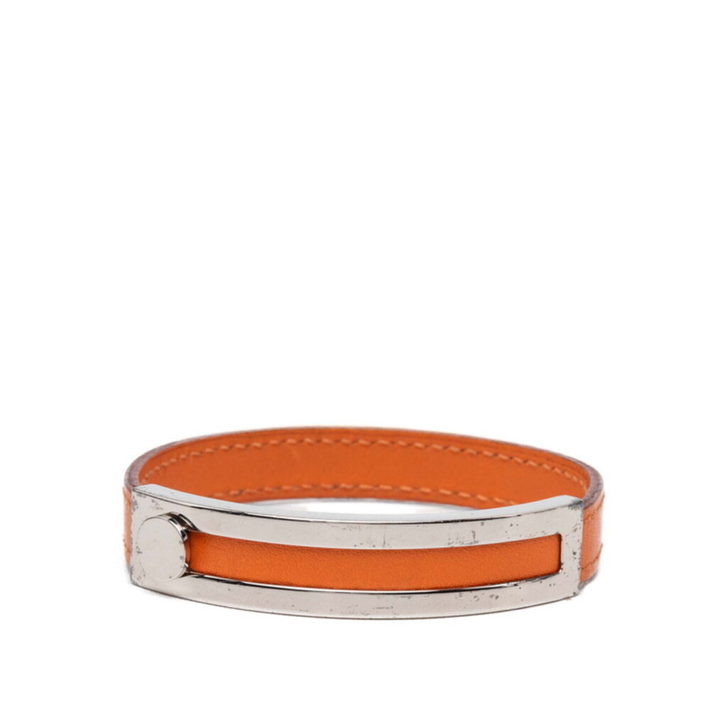 HERMES Orange Leather Charm Bracelet